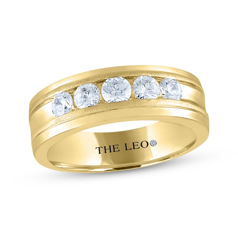 Main Image 1 of Men's THE LEO Diamond Wedding Band 1 ct tw Round-cut 14K Yellow Gold