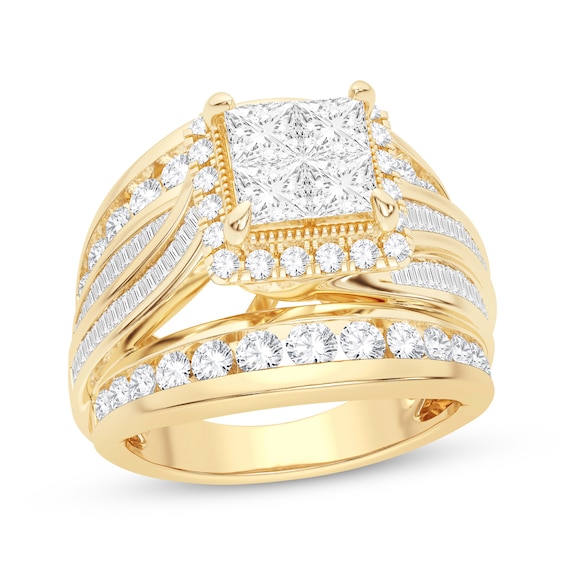 Princess-Cut Quad Diamond Engagement Ring 3 ct tw 14K Yellow Gold