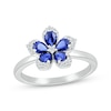 Thumbnail Image 1 of Pear-Shaped Blue Lab-Created Sapphire & Round-Cut White Lab-Created Sapphire Flower Ring Sterling Silver