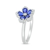 Thumbnail Image 2 of Pear-Shaped Blue Lab-Created Sapphire & Round-Cut White Lab-Created Sapphire Flower Ring Sterling Silver