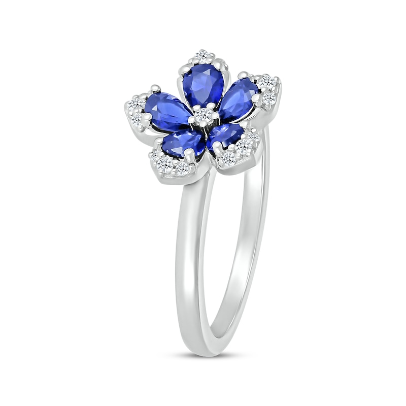 Main Image 2 of Pear-Shaped Blue Lab-Created Sapphire & Round-Cut White Lab-Created Sapphire Flower Ring Sterling Silver