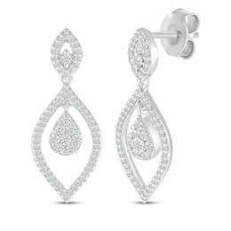 Multi-Diamond Marquise Dangle Earrings 1/2 ct tw 10K White Gold