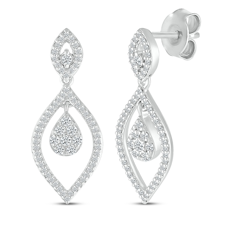 Multi-Diamond Marquise Dangle Earrings 1/2 ct tw 10K White Gold