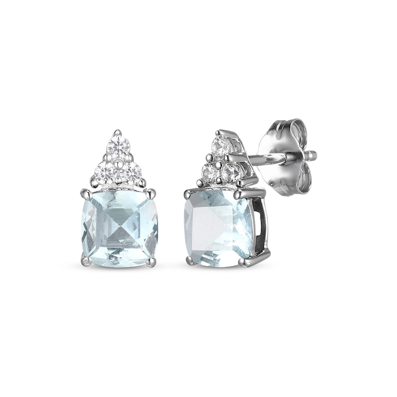 Main Image 1 of Cushion-Cut Aquamarine & White Lab-Created Sapphire Stud Earrings Sterling Silver