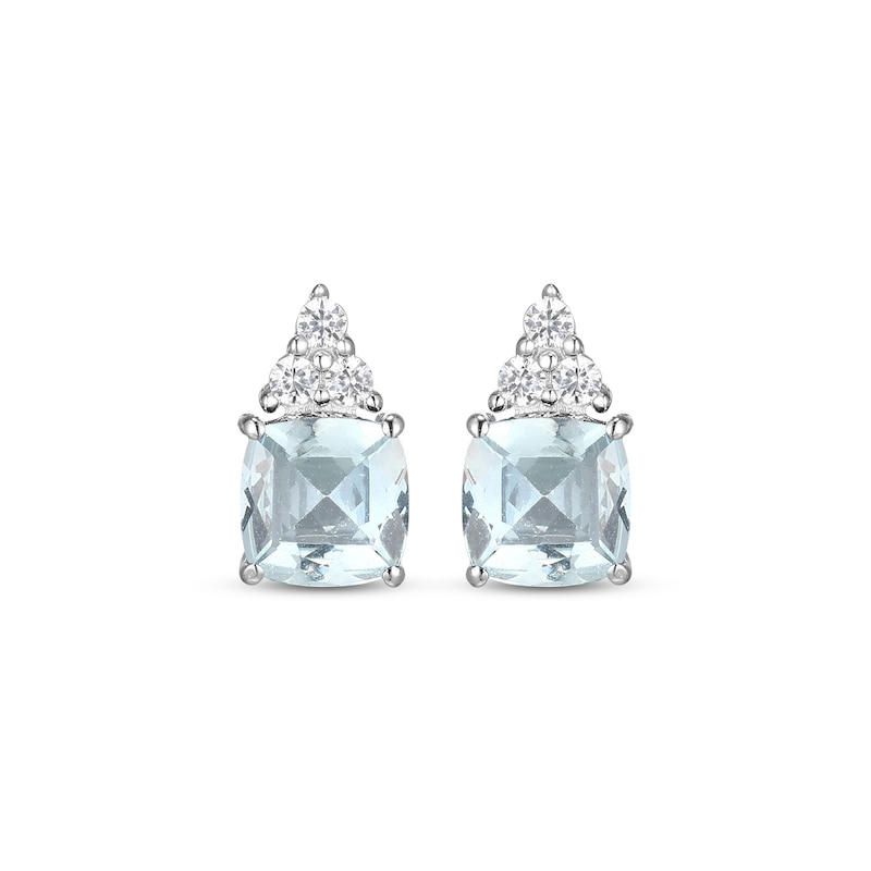 Main Image 2 of Cushion-Cut Aquamarine & White Lab-Created Sapphire Stud Earrings Sterling Silver