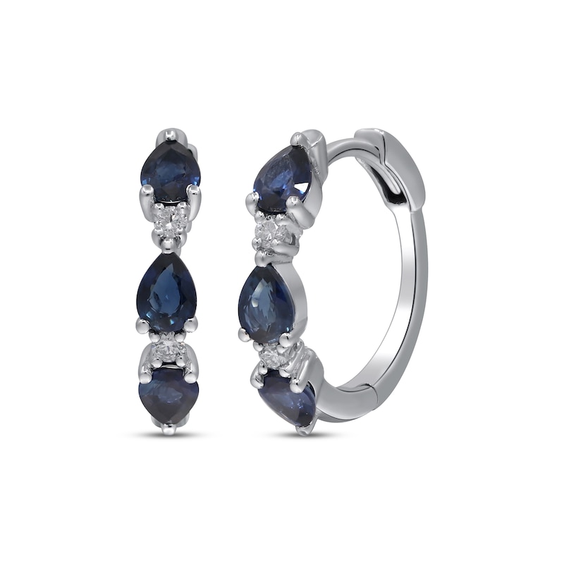 Main Image 1 of Pear-Shaped Blue Sapphire & Diamond Hoop Earrings 1/15 ct tw 14K White Gold