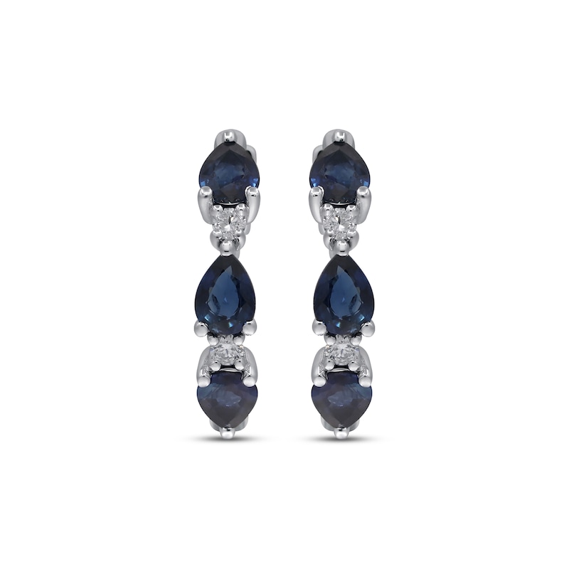 Main Image 2 of Pear-Shaped Blue Sapphire & Diamond Hoop Earrings 1/15 ct tw 14K White Gold