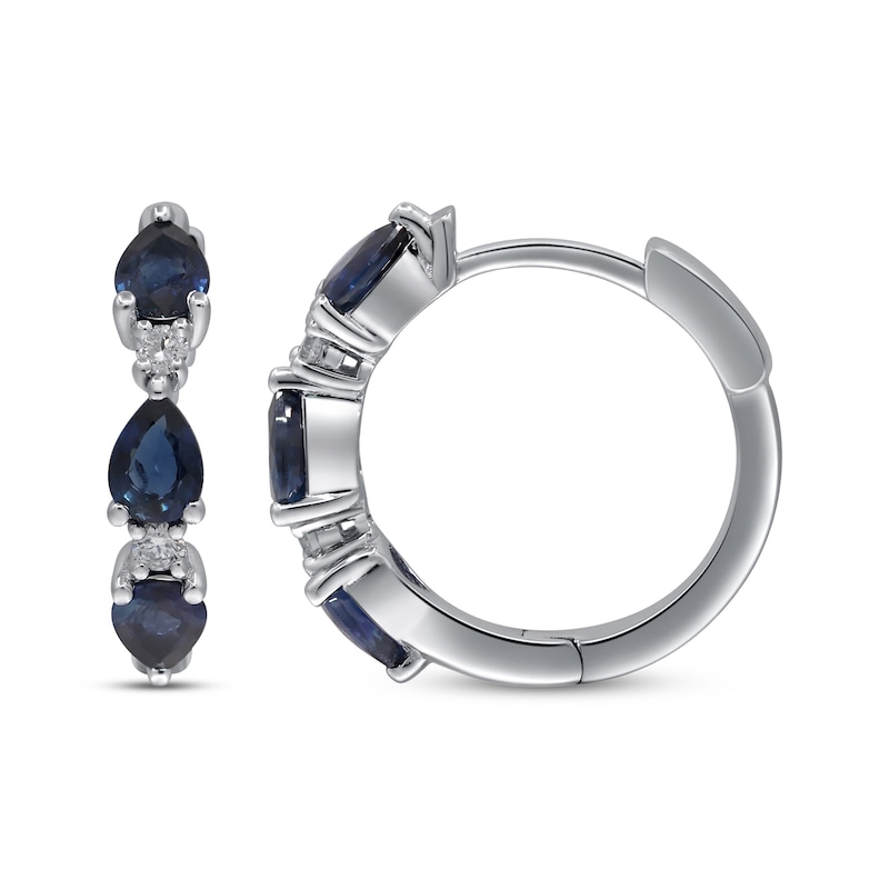 Main Image 3 of Pear-Shaped Blue Sapphire & Diamond Hoop Earrings 1/15 ct tw 14K White Gold