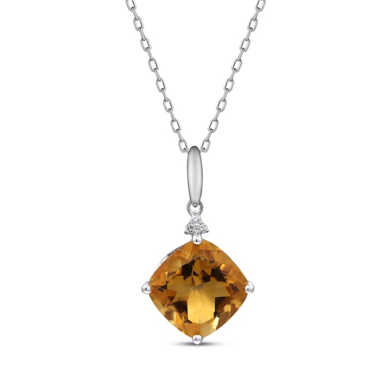 Cushion-Cut Citrine & Diamond Accent Necklace Sterling Silver 18"