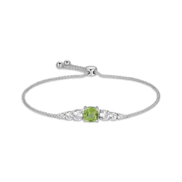 Cushion-Cut Peridot & White Lab-Created Sapphire Bolo Bracelet Sterling Silver