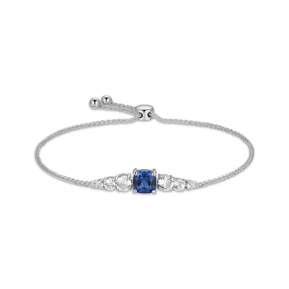 Cushion-Cut Blue Lab-Created Sapphire & White Lab-Created Sapphire Bolo Bracelet Sterling Silver