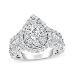 Lab-Created Diamonds by KAY Pear-Shaped Double Halo Engagement Ring 3 ct tw 14K White Gold