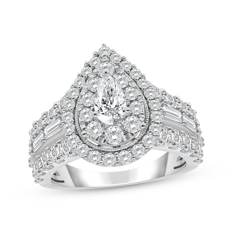 Main Image 1 of Lab-Grown Diamonds by KAY Pear-Shaped Double Halo Engagement Ring 3 ct tw 14K White Gold