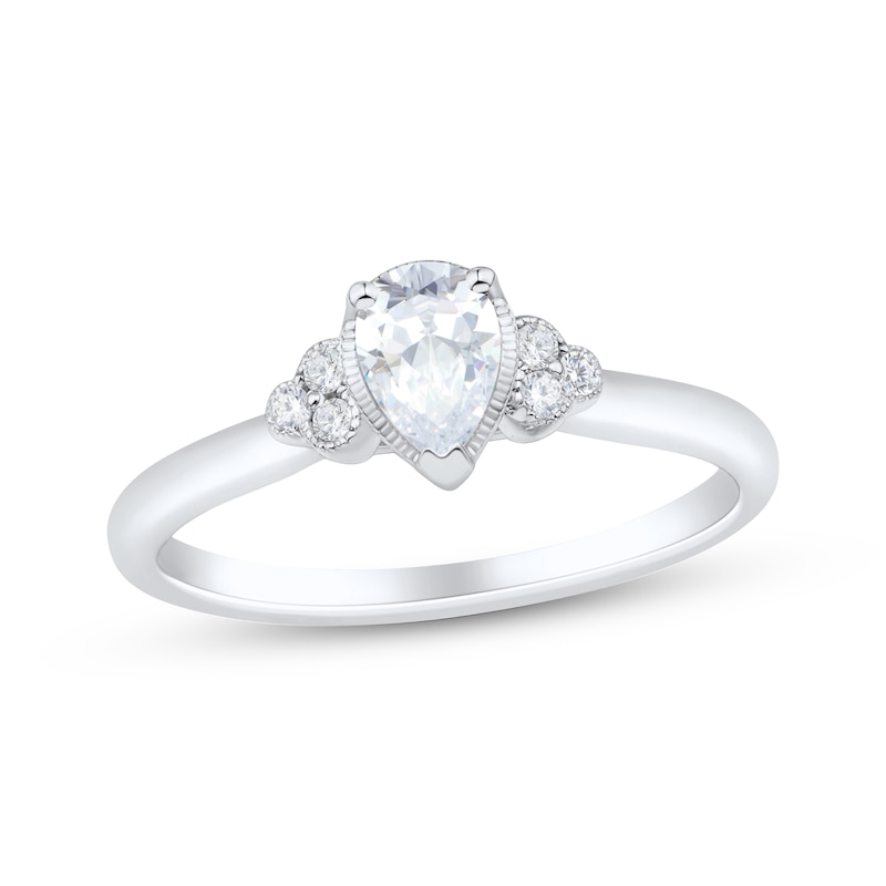 Main Image 1 of Pear-Shaped Diamond Trios Engagement Ring 1/2 ct tw 14K White Gold