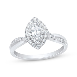 Marquise-Cut Diamond Double Halo Engagement Ring 1/2 ct tw 14K White Gold