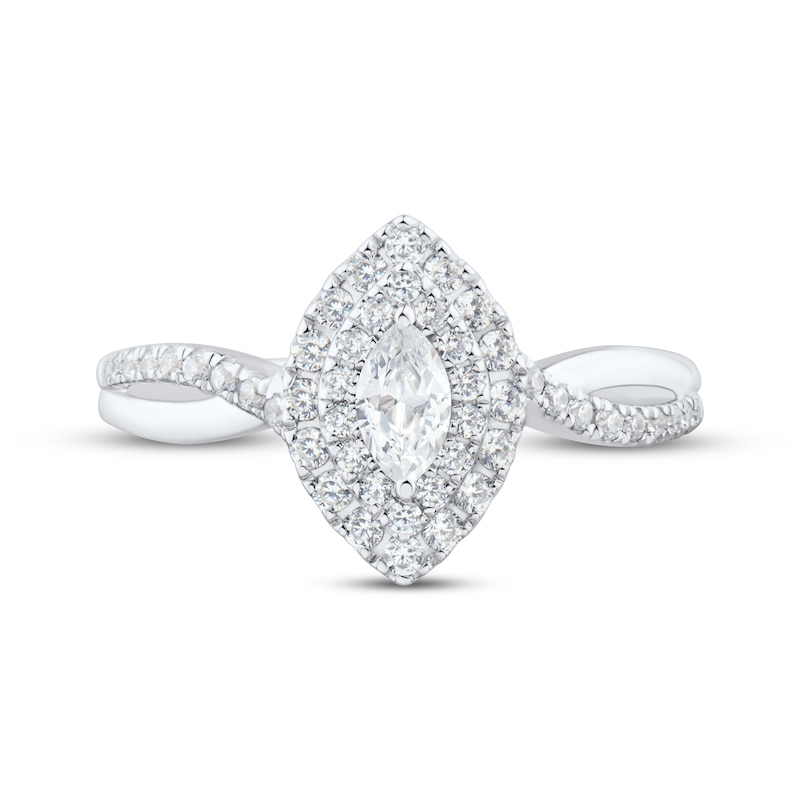 Main Image 3 of Marquise-Cut Diamond Double Halo Engagement Ring 1/2 ct tw 14K White Gold