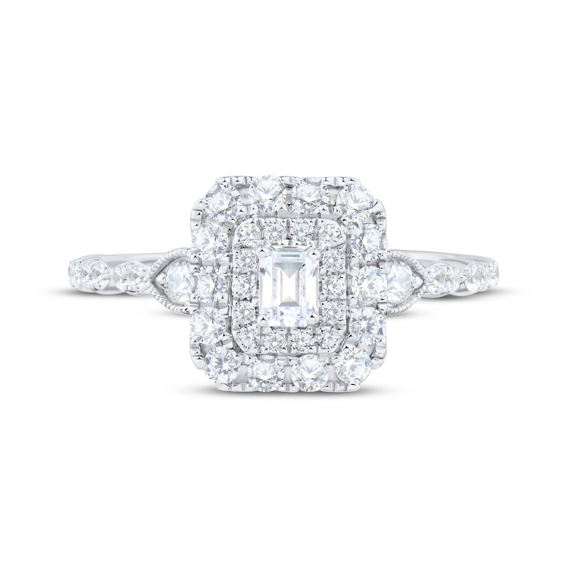 Emerald-Cut Diamond Double Halo Engagement Ring 3/4 ct tw 14K White Gold