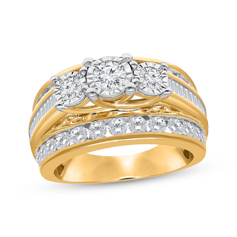 Main Image 1 of Round-Cut Diamond Three-Stone Engagement Ring 2 ct tw 10K Two-Tone Gold