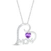 Thumbnail Image 0 of Heart-Shaped Amethyst & White Lab-Created Sapphire "Mom" Heart Necklace Sterling Silver 18”