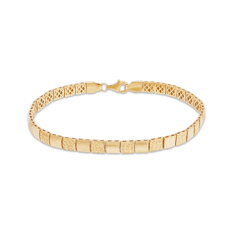 Main Image 1 of Diamond-Cut Semi-Solid Square-Link Bracelet 10K Yellow Gold 7.5&quot;