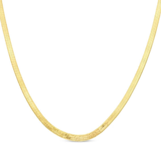 Solid Herringbone Chain Necklace 4mm 14K Yellow Gold 18"