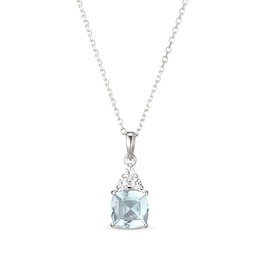 Cushion-Cut Aquamarine & White Lab-Created Sapphire Necklace Sterling Silver 18&quot;