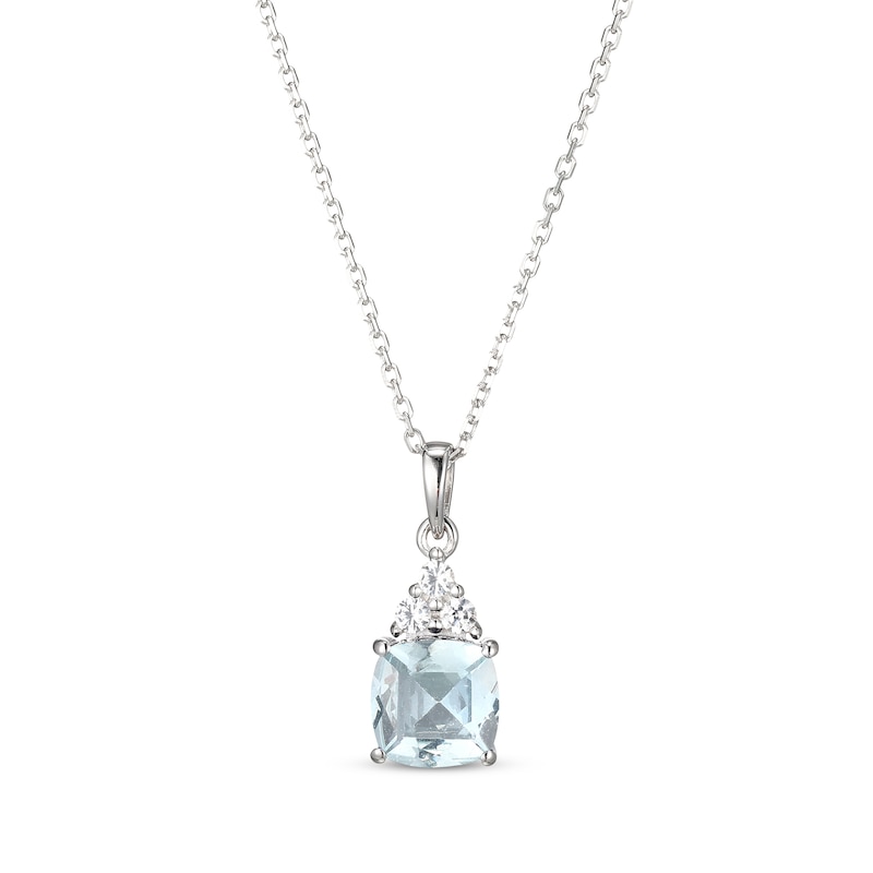 Main Image 1 of Cushion-Cut Aquamarine & White Lab-Created Sapphire Necklace Sterling Silver 18&quot;