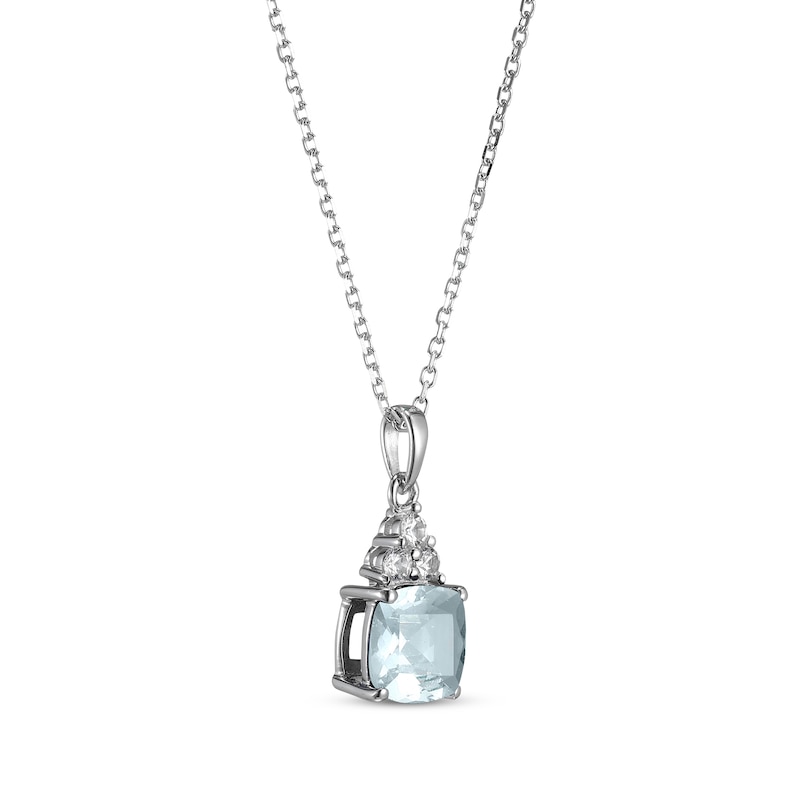 Main Image 2 of Cushion-Cut Aquamarine & White Lab-Created Sapphire Necklace Sterling Silver 18&quot;