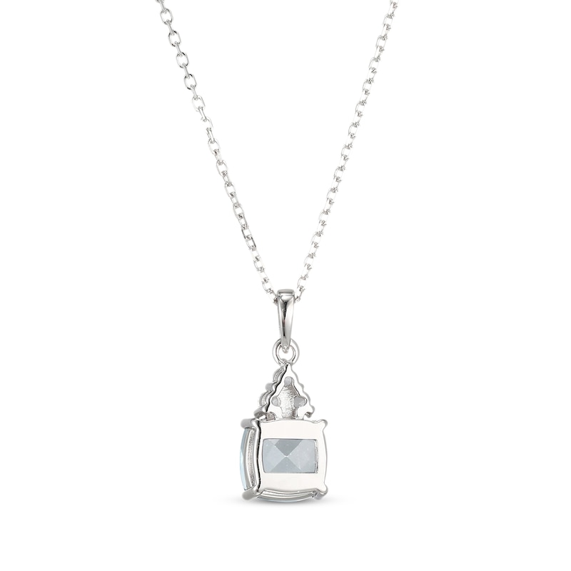 Main Image 3 of Cushion-Cut Aquamarine & White Lab-Created Sapphire Necklace Sterling Silver 18&quot;