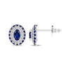 Thumbnail Image 0 of Oval-Cut Blue Lab-Created Sapphire & White Lab-Created Sapphire Double Halo Stud Earrings Sterling Silver