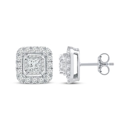 Princess-Cut Diamond Cushion Frame Stud Earrings 1 ct tw 10K White Gold