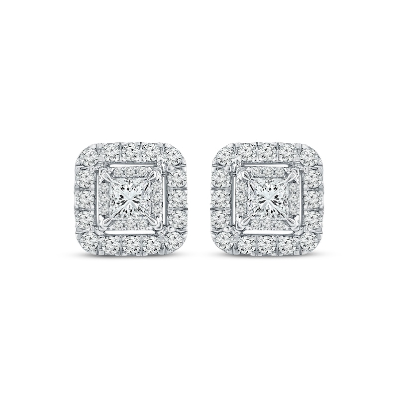Princess-Cut Diamond Cushion Frame Stud Earrings 1 ct tw 10K White Gold ...