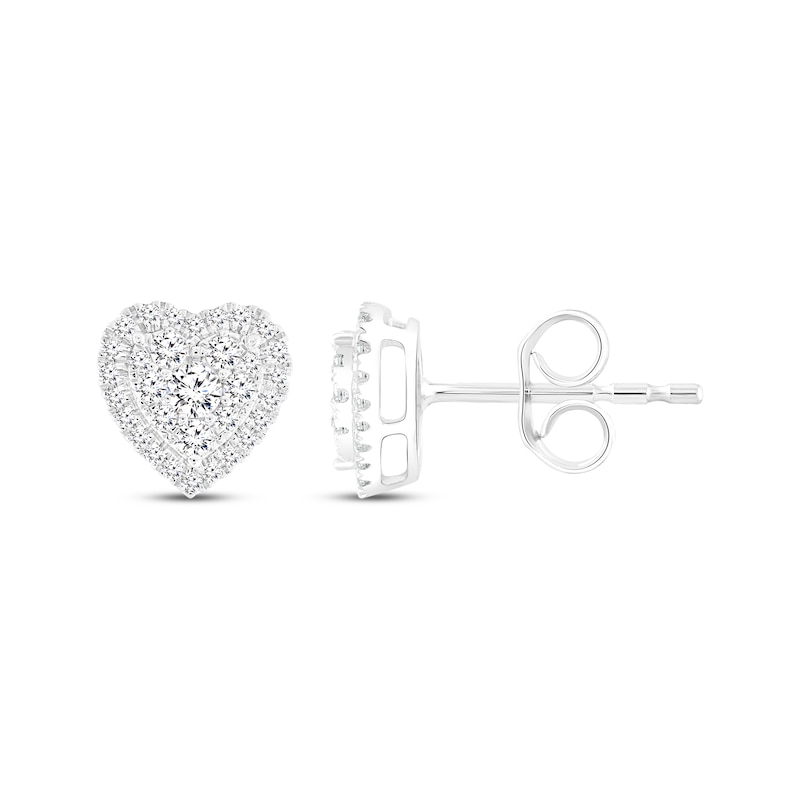 Multi-Diamond Heart-Shaped Stud Earrings 1/2 ct tw 14K White Gold