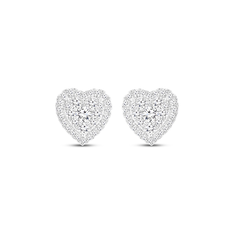 Multi-Diamond Heart-Shaped Stud Earrings 1/2 ct tw 14K White Gold