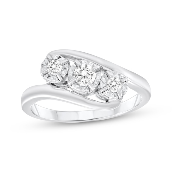 Diamond Three-Stone Bypass Engagement Ring 1/4 ct tw 10K White Gold