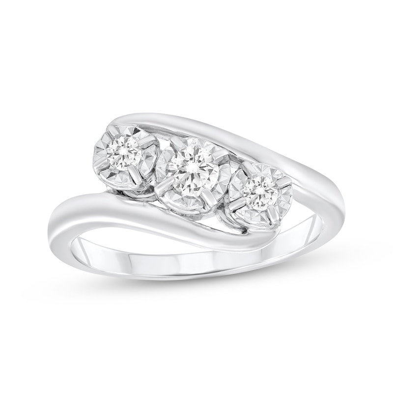 Main Image 1 of Diamond Three-Stone Bypass Engagement Ring 1/4 ct tw 10K White Gold