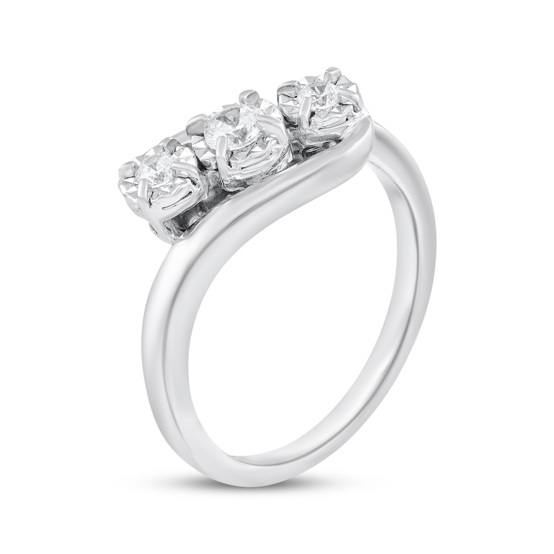 Main Image 2 of Diamond Three-Stone Bypass Engagement Ring 1/4 ct tw 10K White Gold