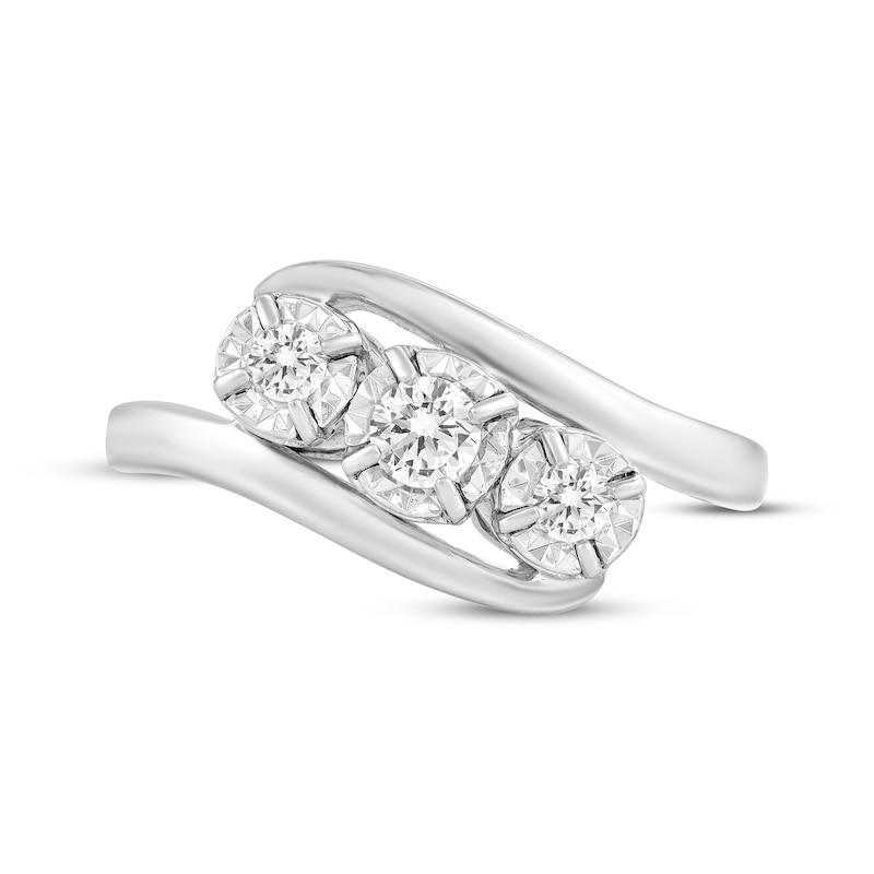 Main Image 3 of Diamond Three-Stone Bypass Engagement Ring 1/4 ct tw 10K White Gold