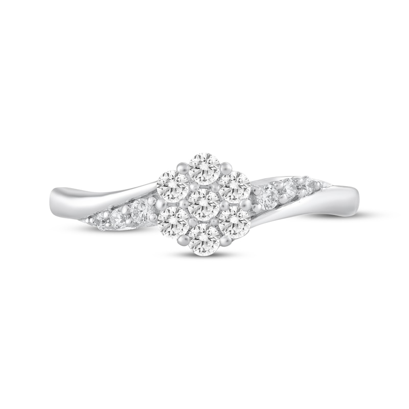 Main Image 3 of Multi-Diamond Center Flower Bypass Ring 1/3 ct tw 10K White Gold