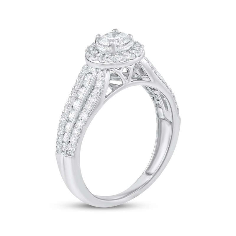 Main Image 2 of Round-Cut Diamond Halo Engagement Ring 1 ct tw 10K White Gold