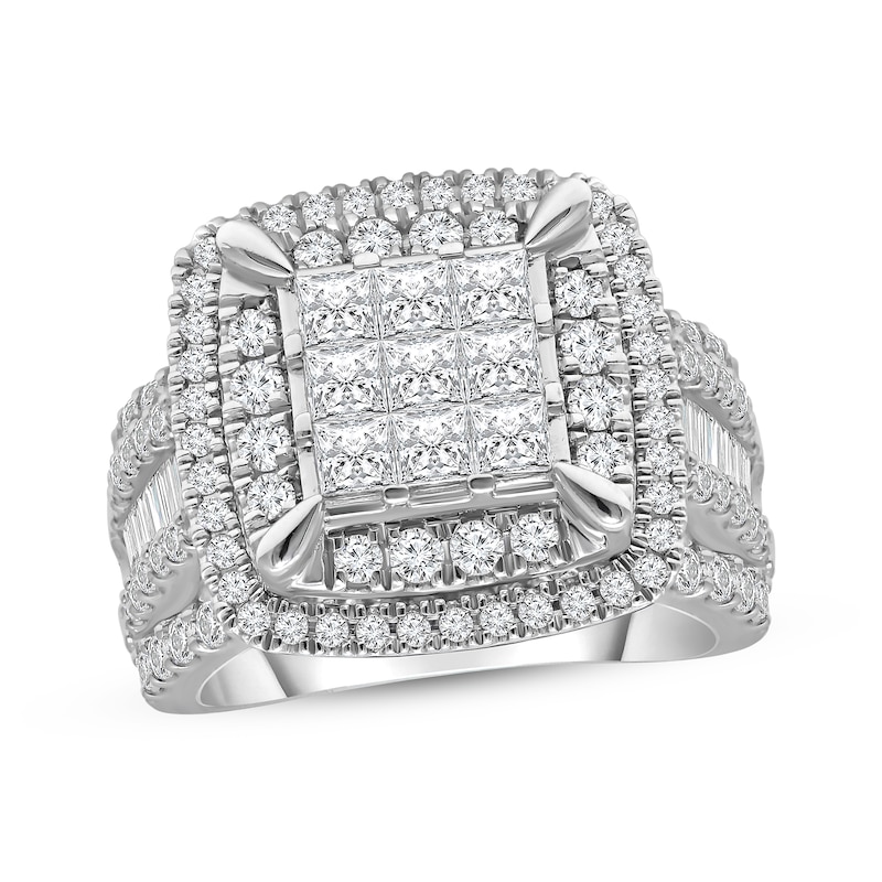 Main Image 1 of Princess-Cut Multi-Diamond Center Engagement Ring 3 ct tw 10K White Gold