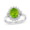 Thumbnail Image 1 of Oval-Cut Peridot & White Lab-Created Sapphire Starburst Ring Sterling Silver