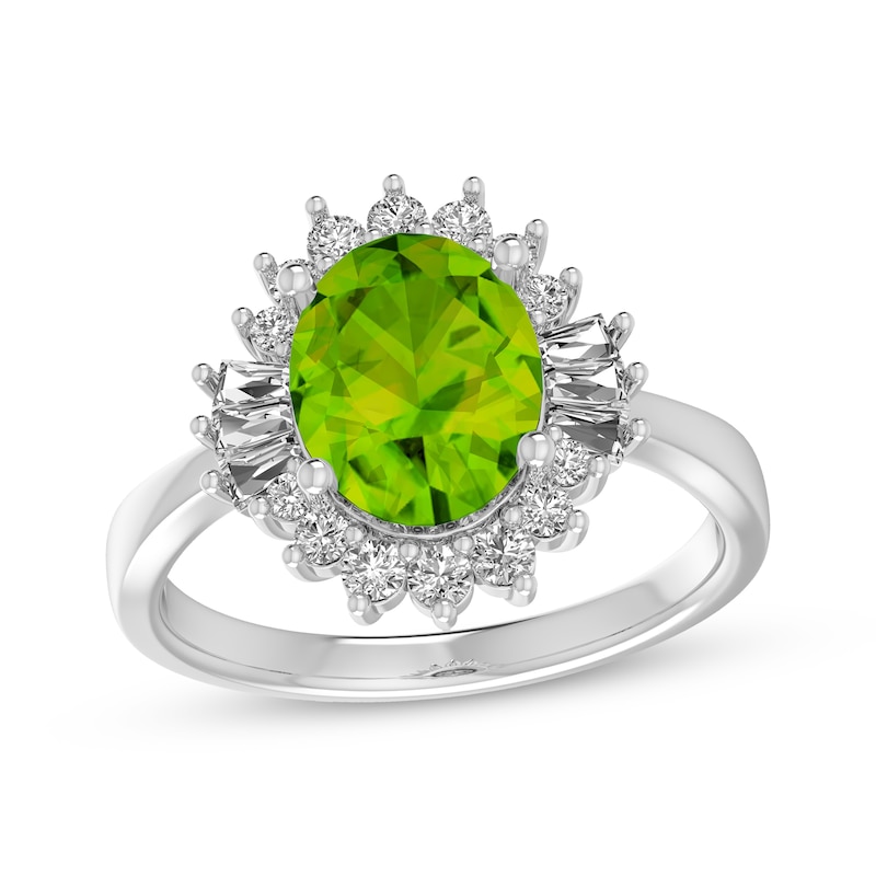 Main Image 1 of Oval-Cut Peridot & White Lab-Created Sapphire Starburst Ring Sterling Silver