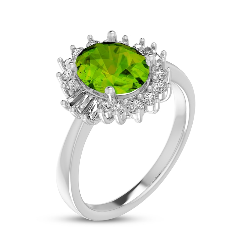 Main Image 2 of Oval-Cut Peridot & White Lab-Created Sapphire Starburst Ring Sterling Silver