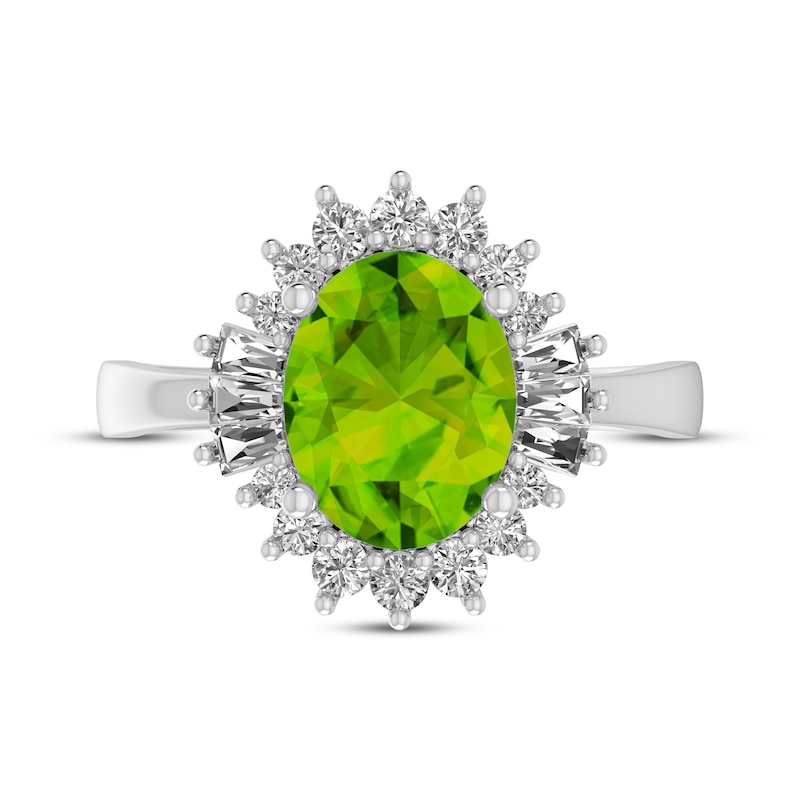 Main Image 3 of Oval-Cut Peridot & White Lab-Created Sapphire Starburst Ring Sterling Silver