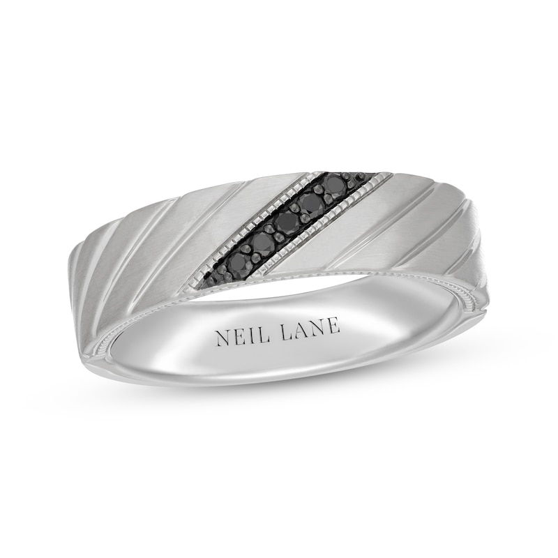 Main Image 1 of Neil Lane Men's Black Diamond Diagonal Groove Wedding Band 1/10 ct tw 14K White Gold