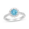 Thumbnail Image 1 of Swiss Blue Topaz & White Lab-Created Sapphire Flower Ring Sterling Silver