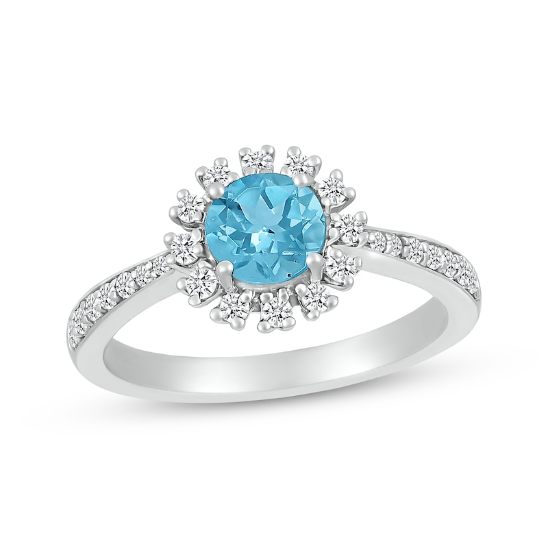 Main Image 1 of Swiss Blue Topaz & White Lab-Created Sapphire Flower Ring Sterling Silver