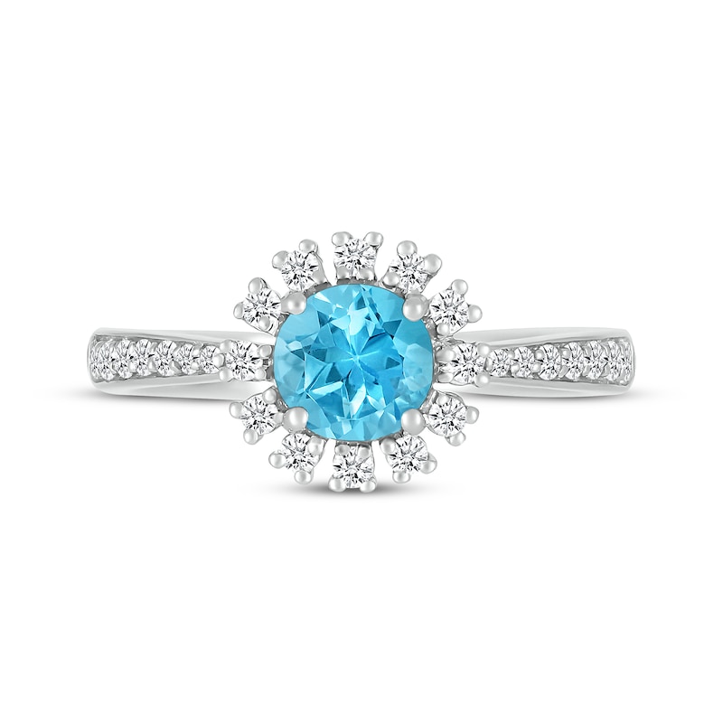 Main Image 3 of Swiss Blue Topaz & White Lab-Created Sapphire Flower Ring Sterling Silver