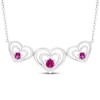 Thumbnail Image 0 of Believe in Love Lab-Created Ruby Heart Trio Smile Necklace Sterling Silver 18"